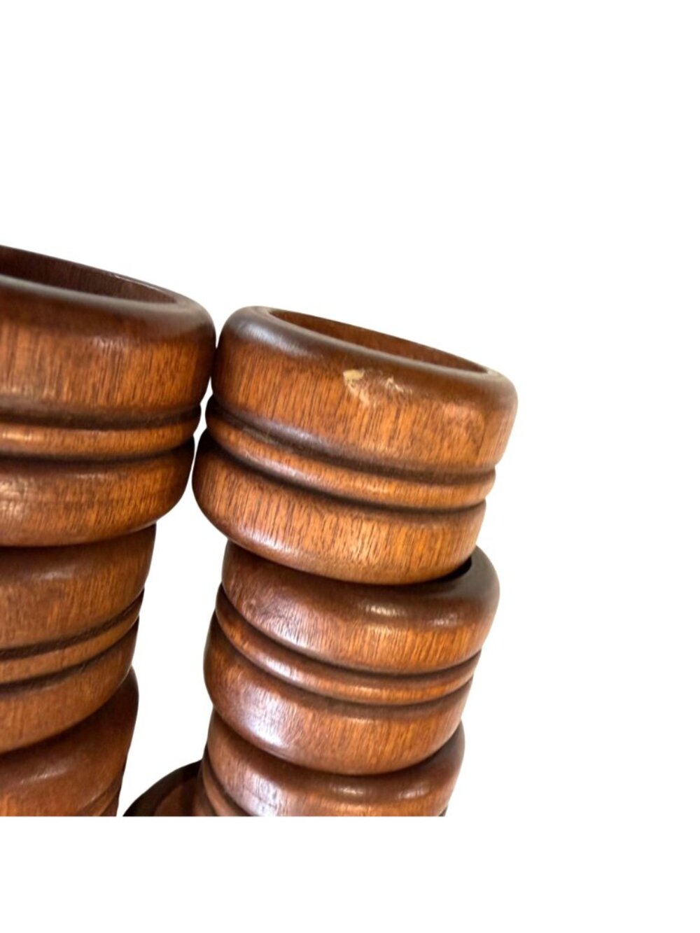 Vintage Wood Napkin Rings Set Of 8 Grooved Design Rustic Brown Finish - Picture 4 of 6